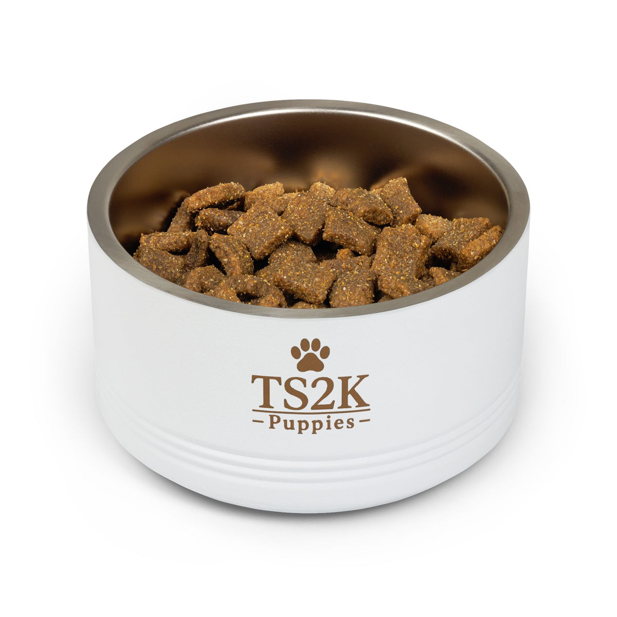 Personalized Dog Bowl — Paw Print Edition • Black Text • Alex Brush | TS2K Puppies