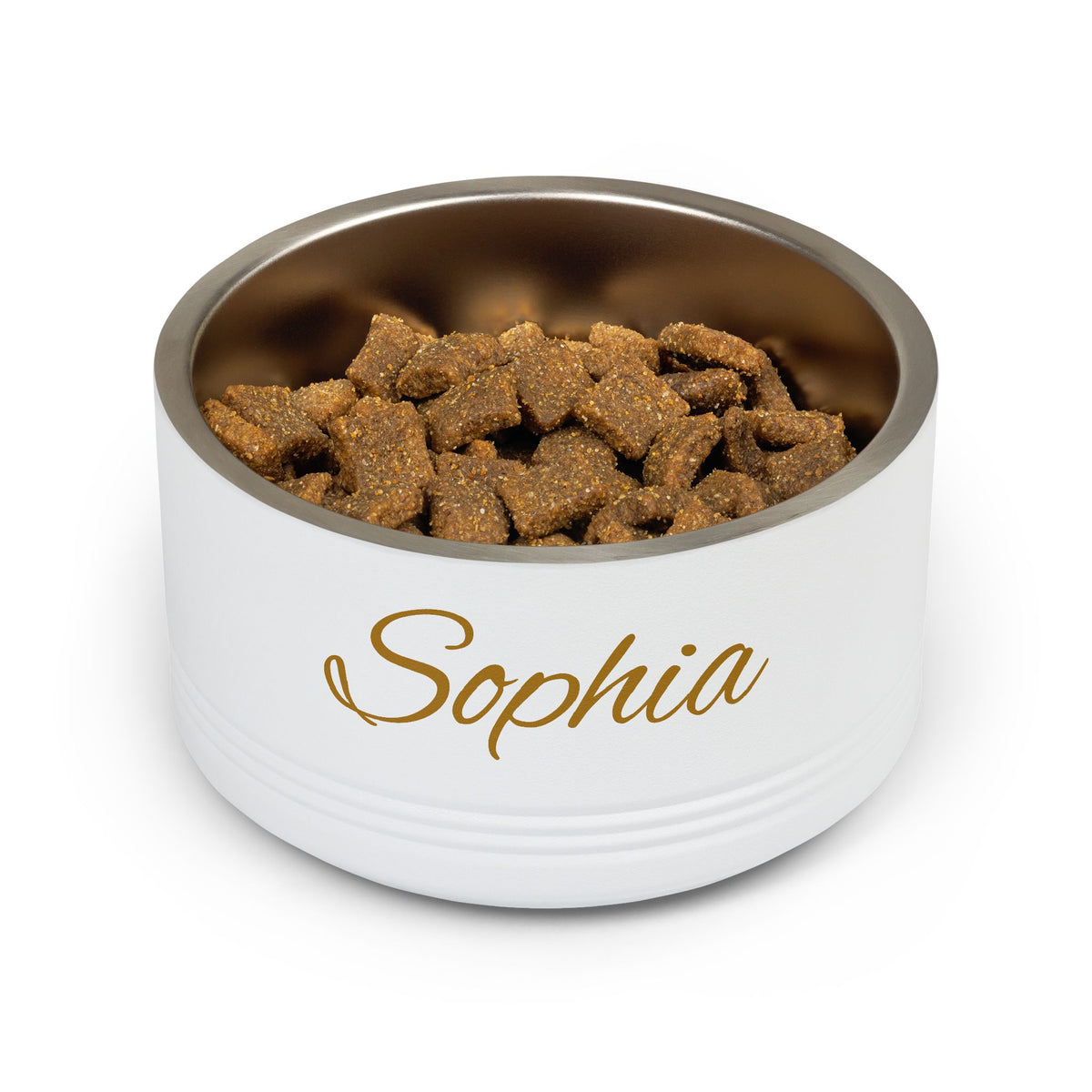 Personalized Dog Bowl — Paw Print Edition • Gold Text • Alex Brush | TS2K Puppies