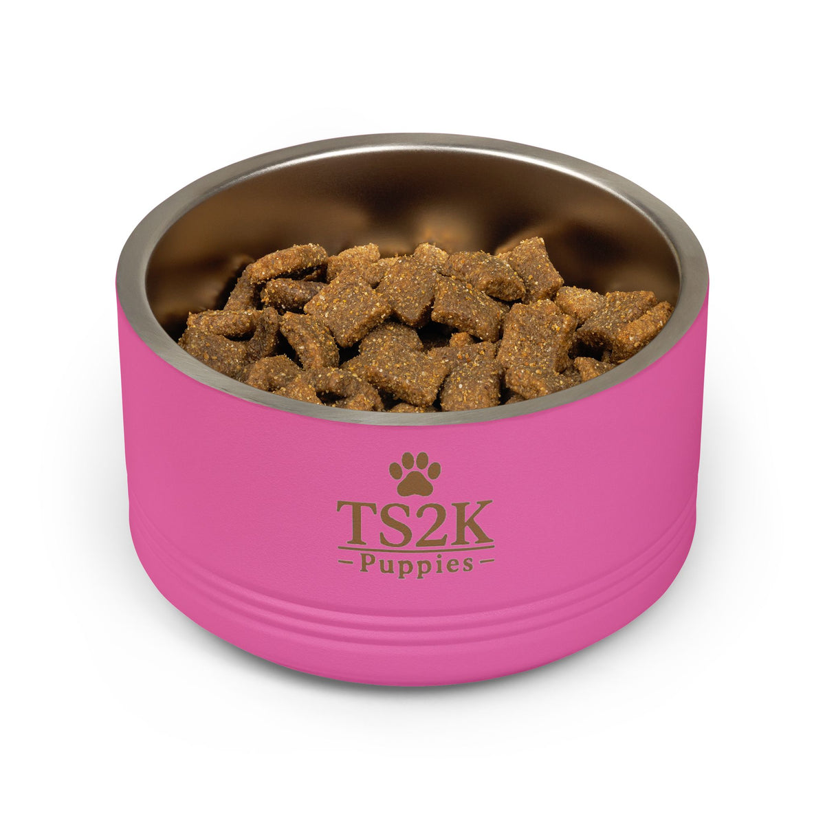 Personalized Dog Bowl — Paw Print Edition • White Text • Alex Brush | TS2K Puppies