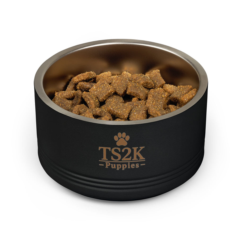 Personalized Dog Bowl — Paw Print Edition • White Text • Alex Brush | TS2K Puppies