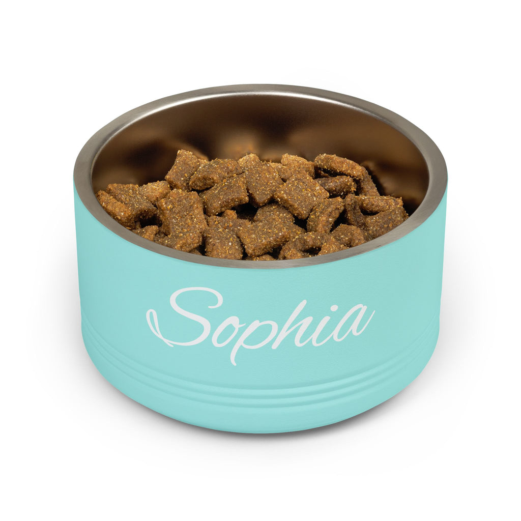 Personalized Dog Bowl — Paw Print Edition • White Text • Alex Brush | TS2K Puppies