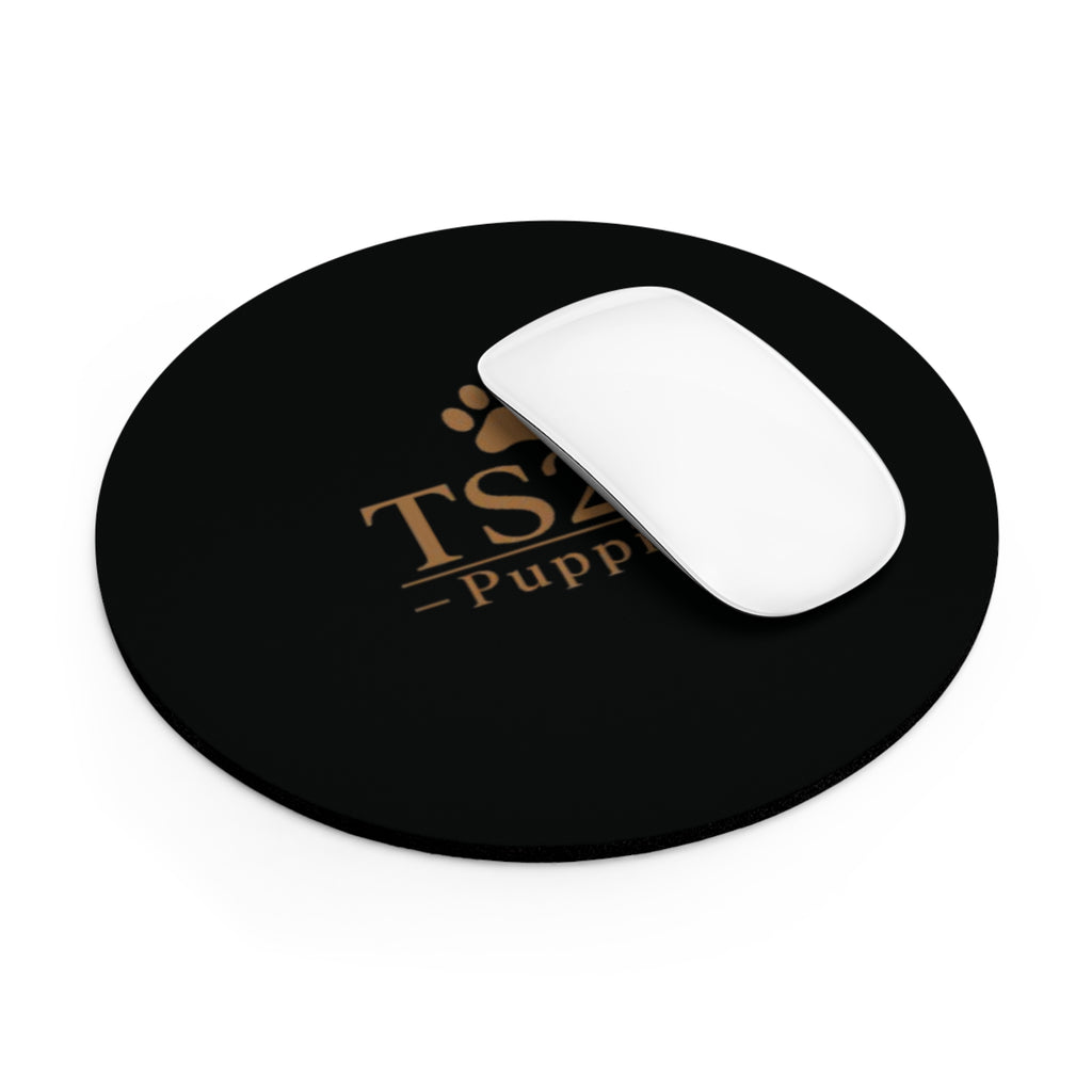 TS2K Puppies Round Mouse Pad – Black Paw Logo Desk Mat for Dog Lovers