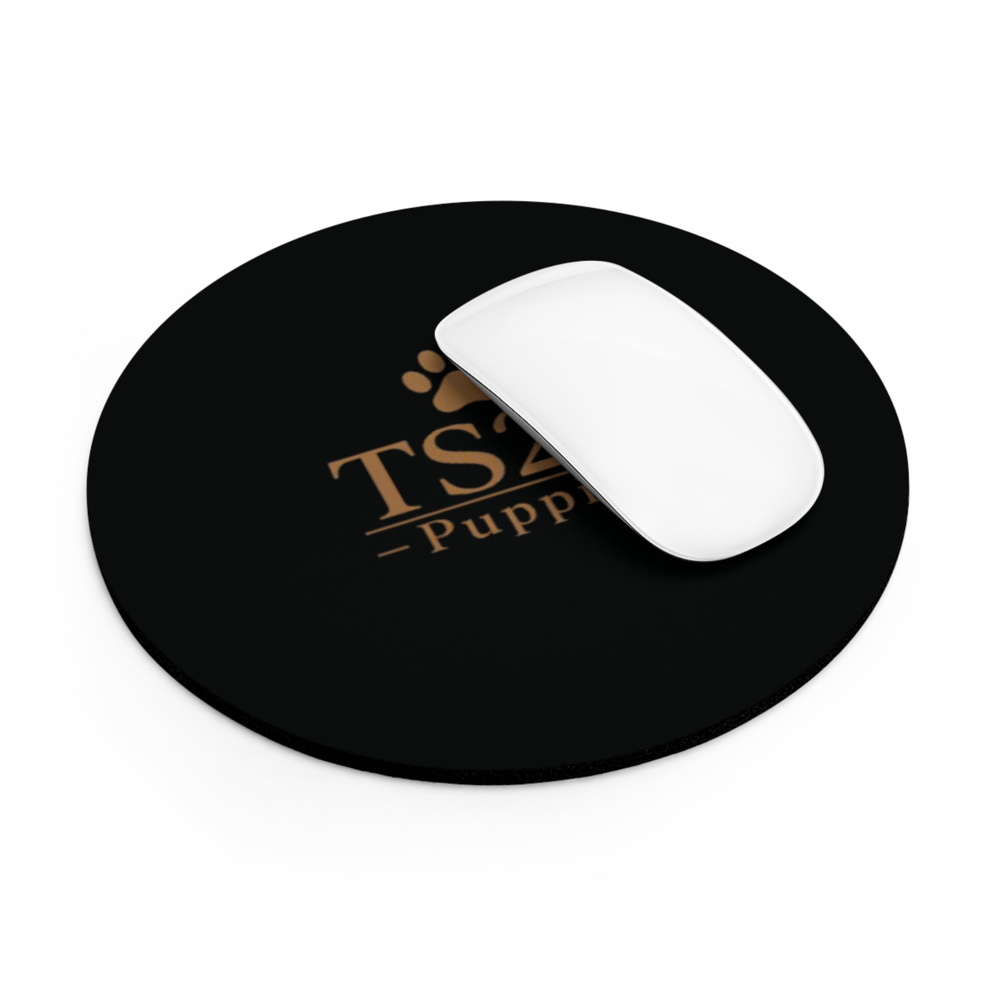 TS2K Puppies Round Mouse Pad – Black Paw Logo Desk Mat for Dog Lovers