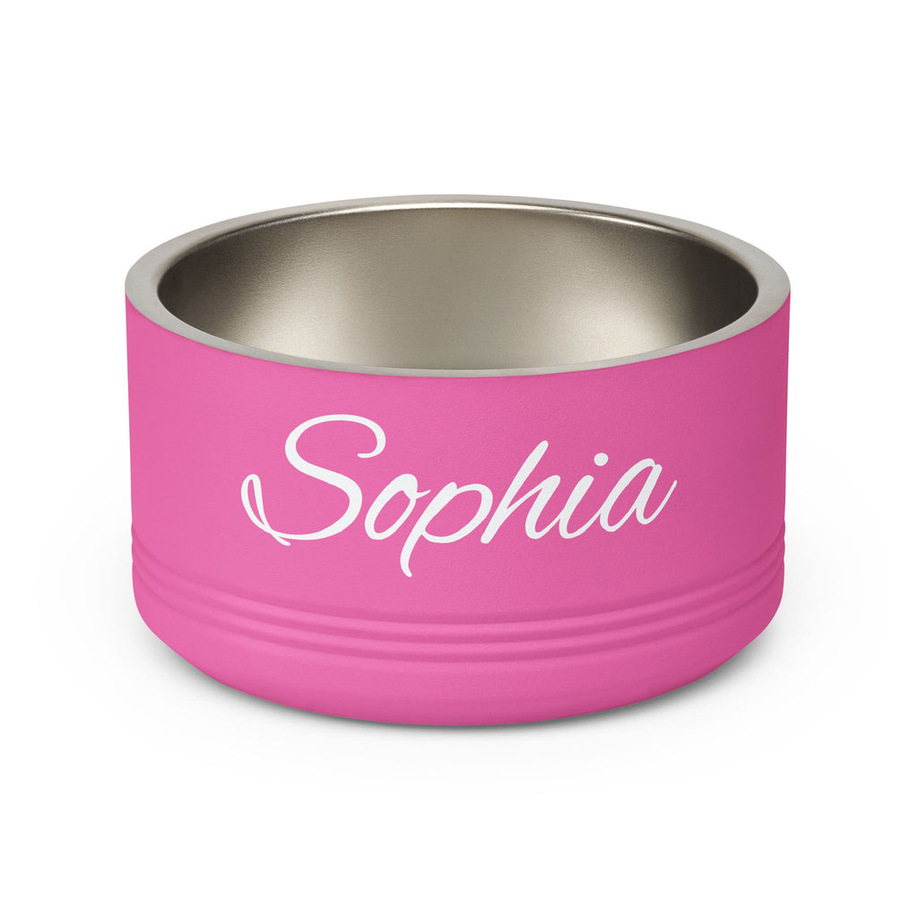 Personalized Dog Bowl — Paw Print Edition • White Text • Alex Brush | TS2K Puppies