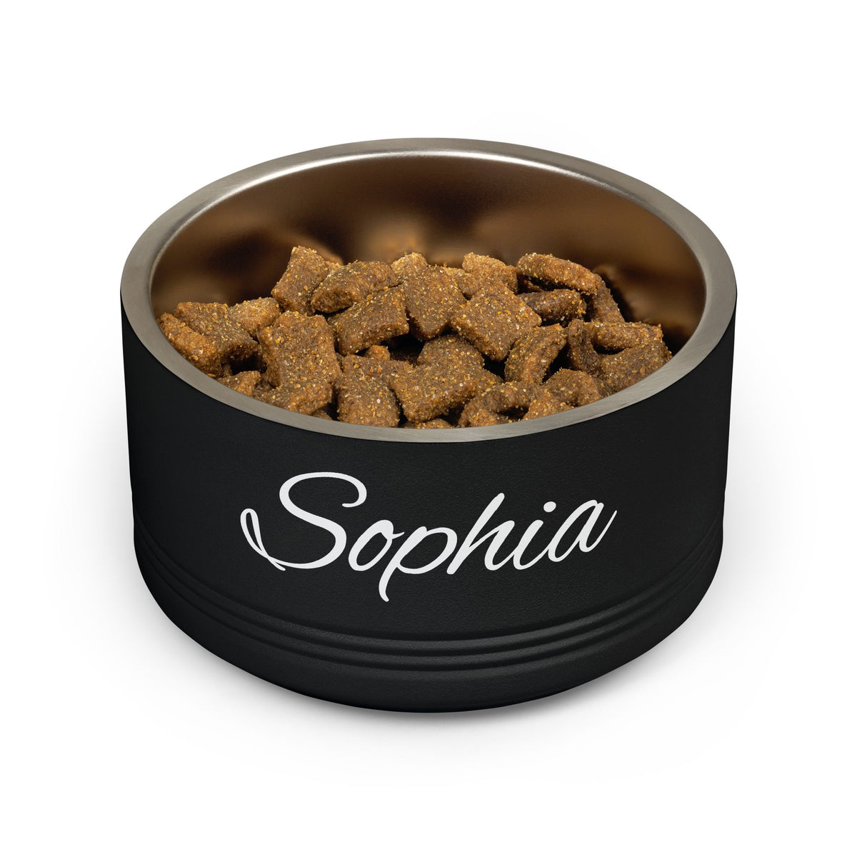 Personalized Dog Bowl — Paw Print Edition • White Text • Alex Brush | TS2K Puppies