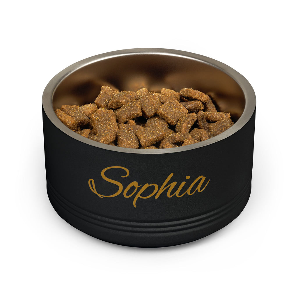 Personalized Dog Bowl — Paw Print Edition • Gold Text • Alex Brush | TS2K Puppies