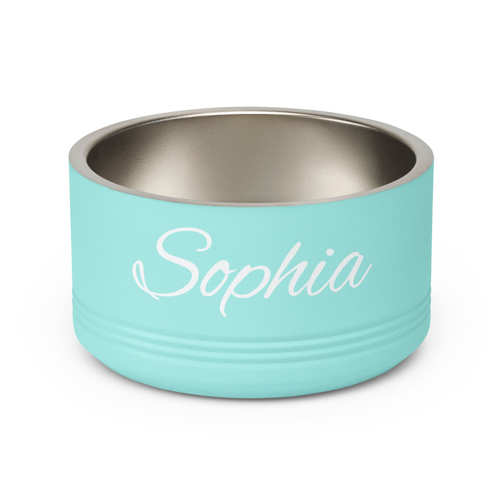 Personalized Dog Bowl — Paw Print Edition • White Text • Alex Brush | TS2K Puppies