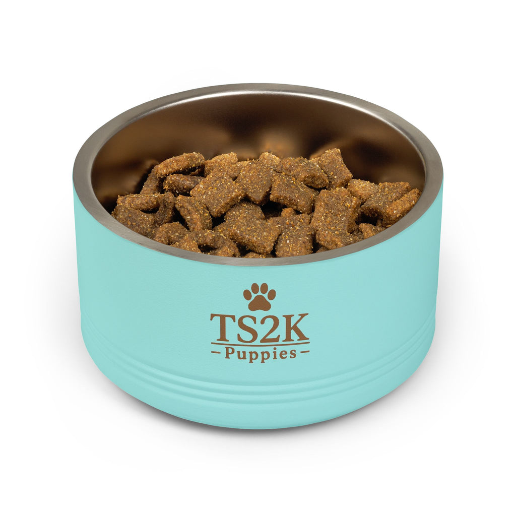 Personalized Dog Bowl — Paw Print Edition • Black Text • Alex Brush | TS2K Puppies
