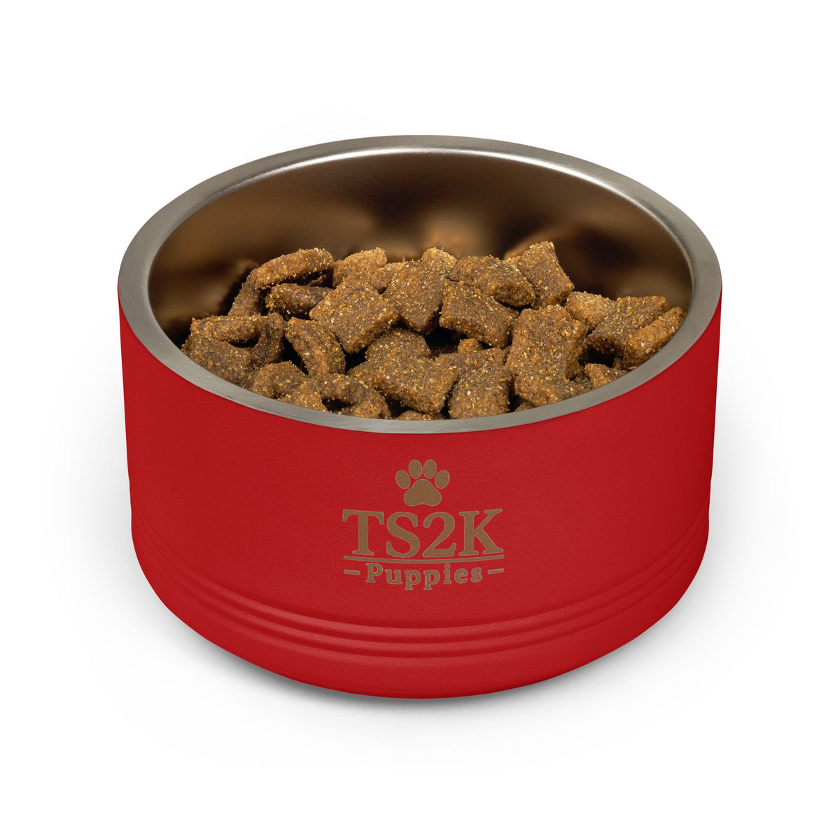 Personalized Dog Bowl — Paw Print Edition • White Text • Alex Brush | TS2K Puppies