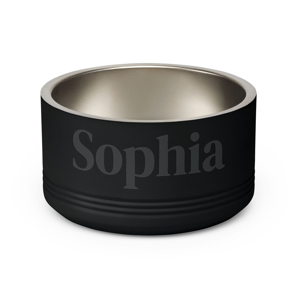 Personalized Dog Bowl — Paw Print Edition • Black Text • DM Serif Display | TS2K Puppies