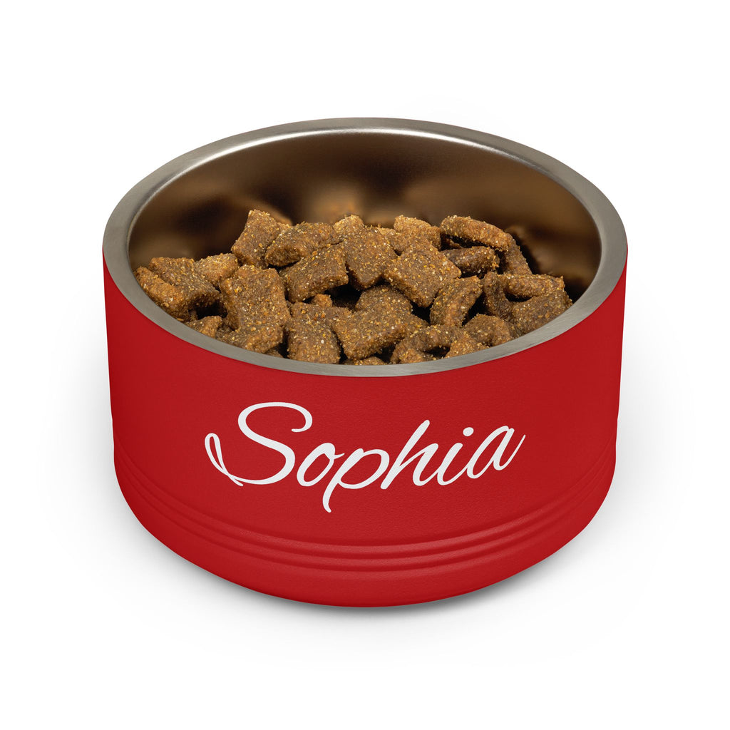 Personalized Dog Bowl — Paw Print Edition • White Text • Alex Brush | TS2K Puppies
