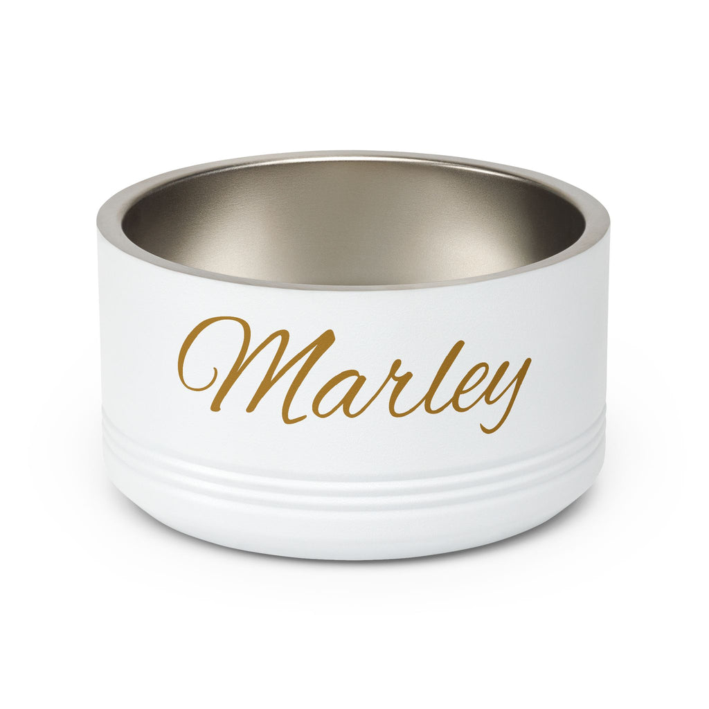 Personalized Dog Bowl — Signature Edition • Gold Text • Alex Brush | TS2K Puppies