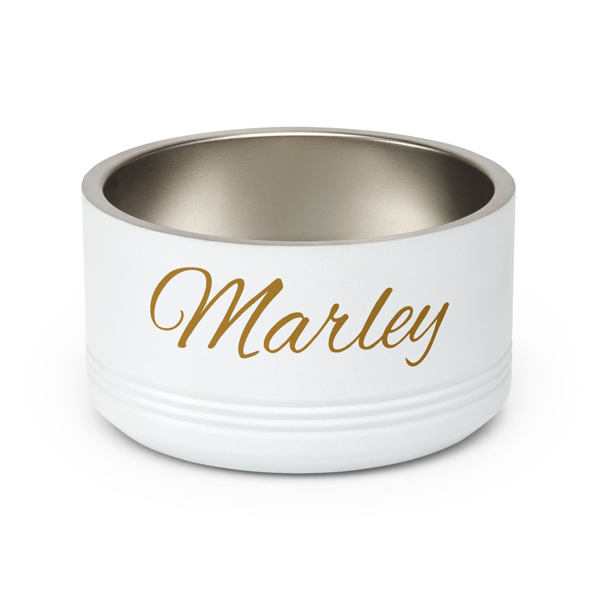 Personalized Dog Bowl — Signature Edition • Gold Text • Alex Brush | TS2K Puppies
