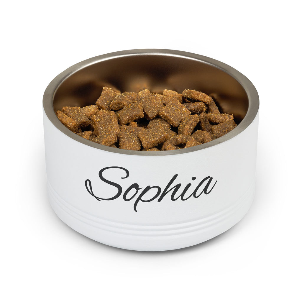 Personalized Dog Bowl — Paw Print Edition • Black Text • Alex Brush | TS2K Puppies