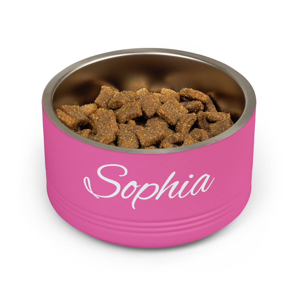 Personalized Dog Bowl — Paw Print Edition • White Text • Alex Brush | TS2K Puppies