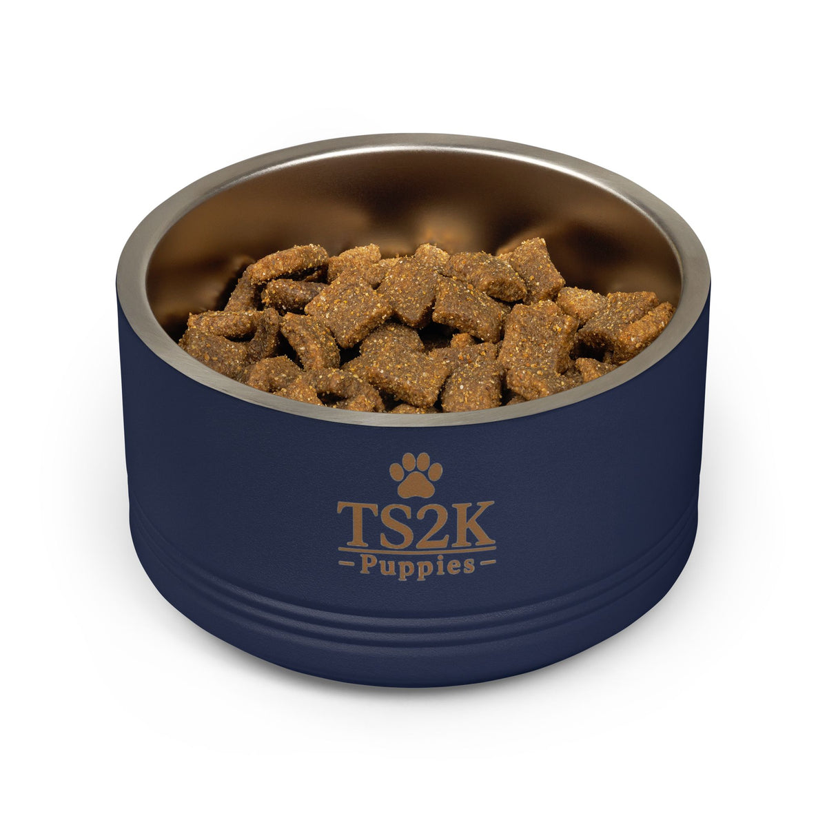 Personalized Dog Bowl — Paw Print Edition • White Text • Alex Brush | TS2K Puppies