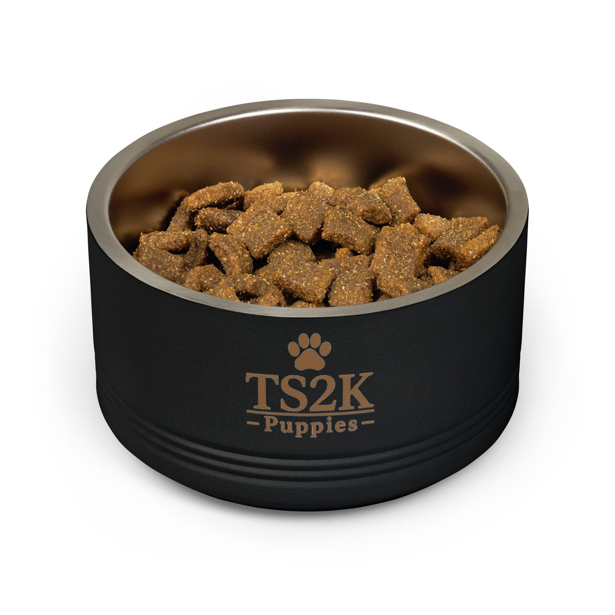 Personalized Dog Bowl — Paw Print Edition • Gold Text • Alex Brush | TS2K Puppies