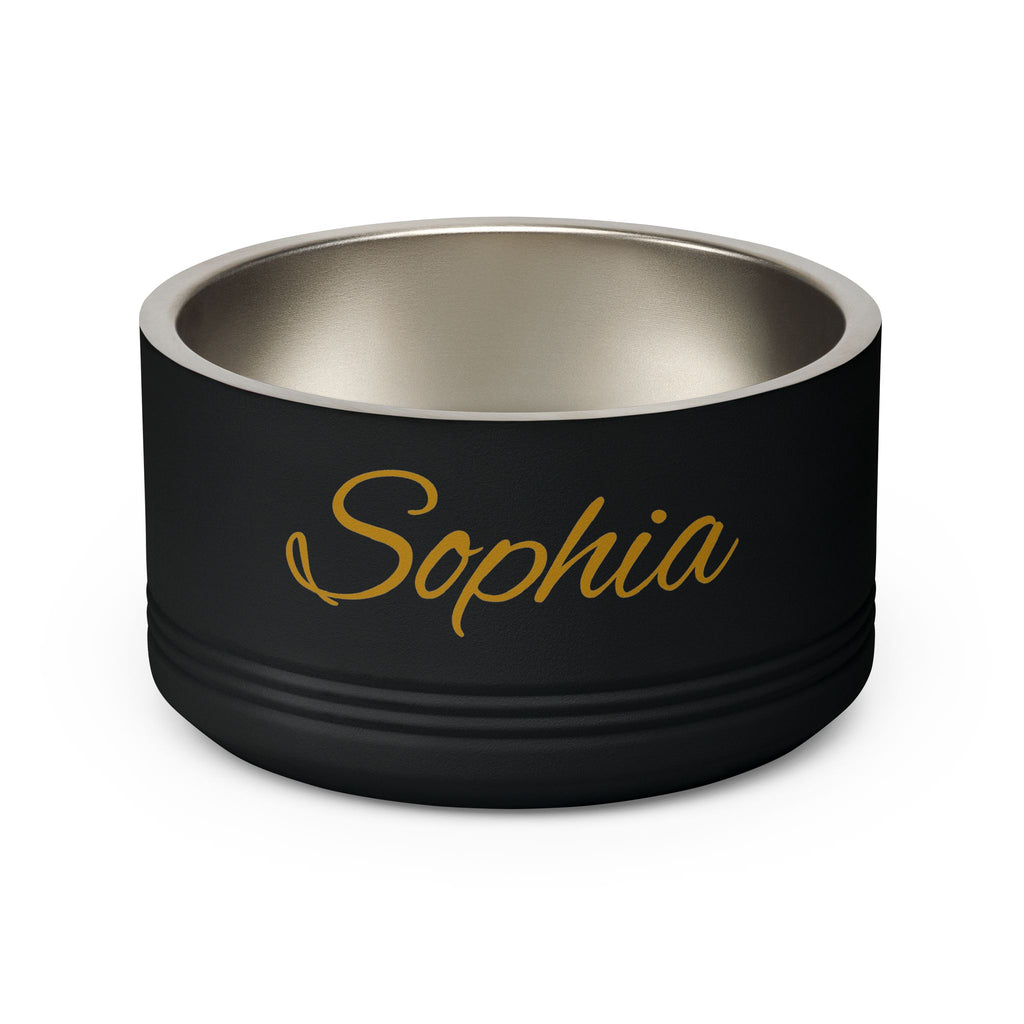Personalized Dog Bowl — Paw Print Edition • Gold Text • Alex Brush | TS2K Puppies