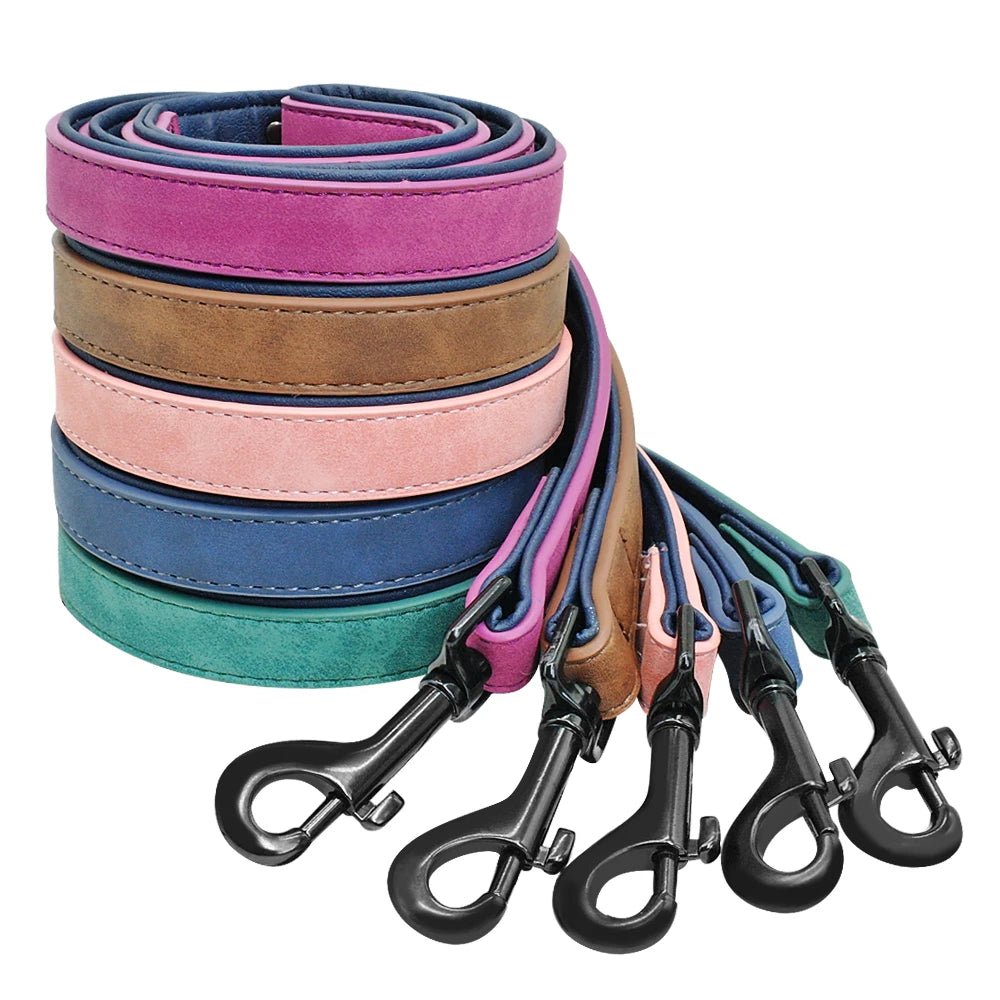 Soft Leather Dog Leash — Padded Handle for Small & Medium Dogs