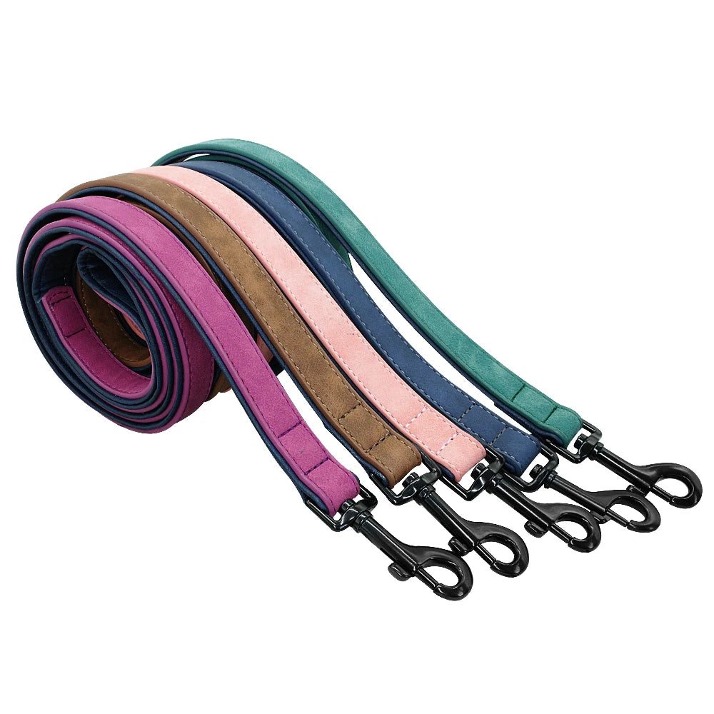 Soft Leather Dog Leash — Padded Handle for Small & Medium Dogs