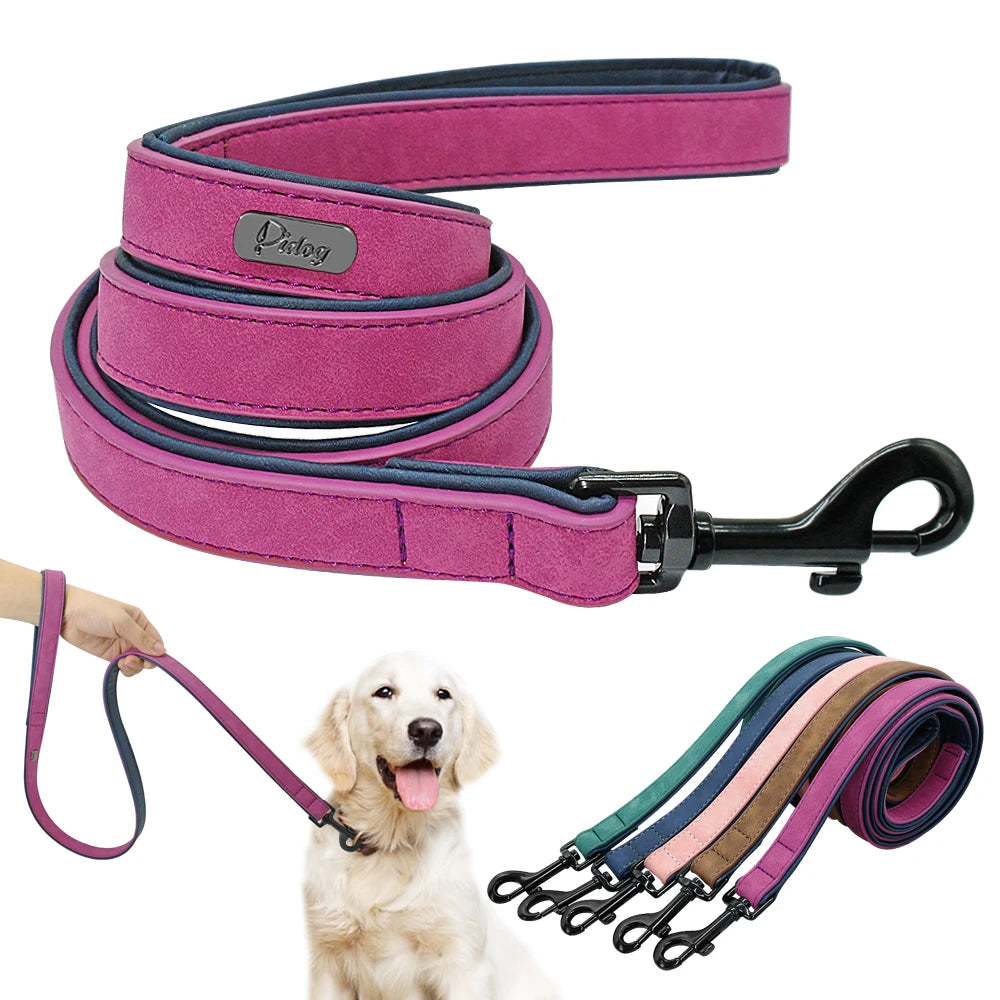 Soft Leather Dog Leash — Padded Handle for Small & Medium Dogs