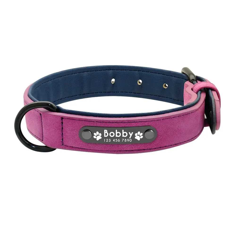 Personalized Leather Dog Collar — Custom Name & ID Tag for Dogs