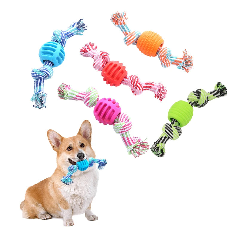 Cotton Rope Double Knot Ball Dog Toy — Bite-Resistant Teeth Cleaning Chew Toy | TS2K Puppies
