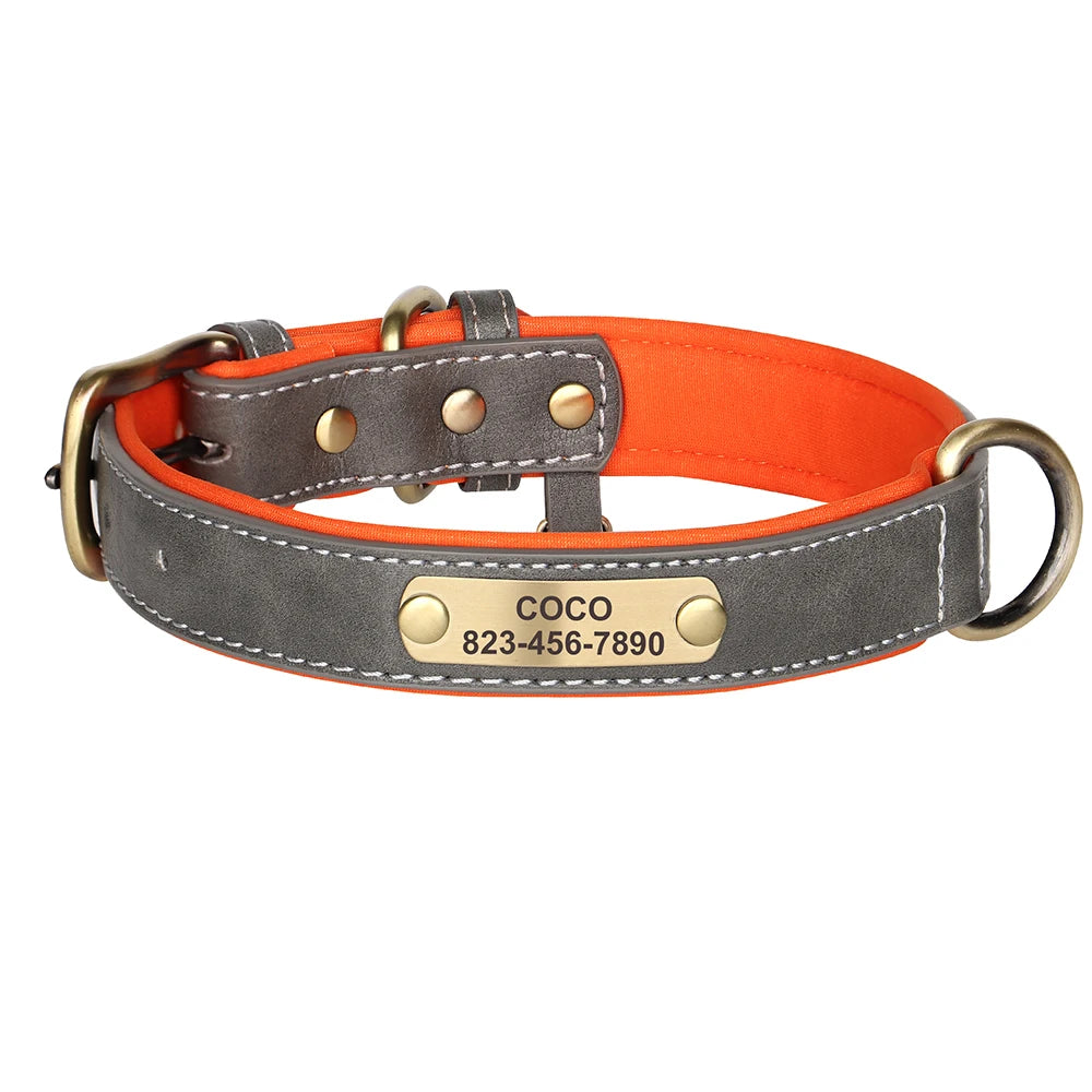 Personalized PU Leather Dog Collar — Free Engraved Name Plate