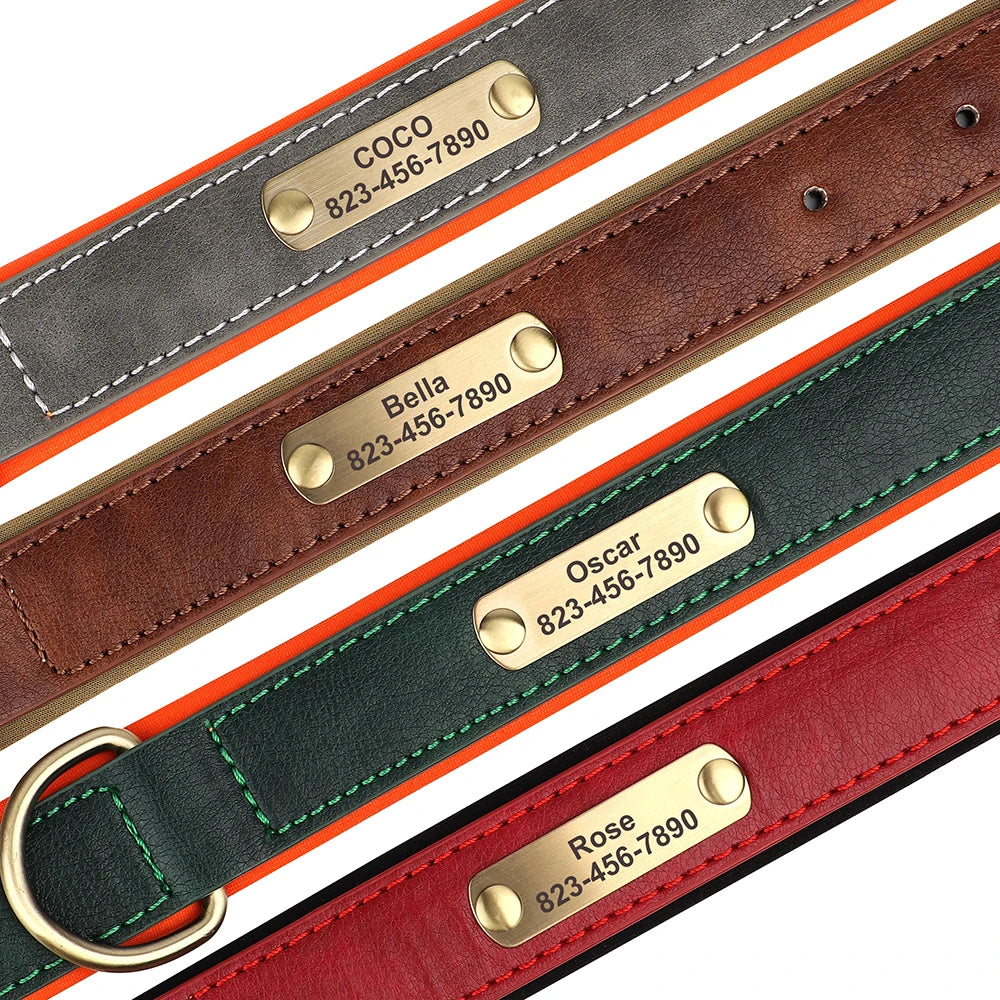 Personalized PU Leather Dog Collar — Free Engraved Name Plate