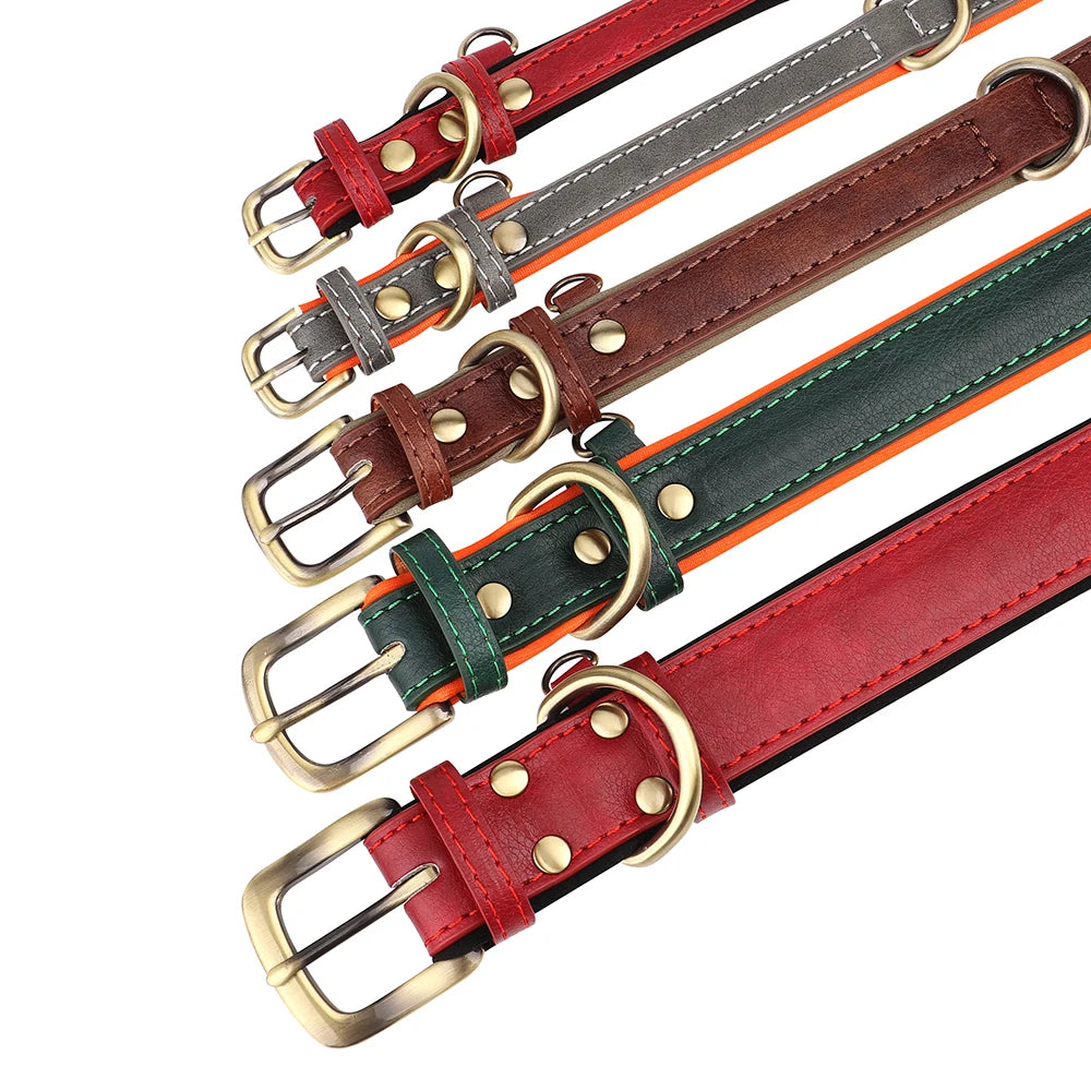 Personalized PU Leather Dog Collar — Free Engraved Name Plate