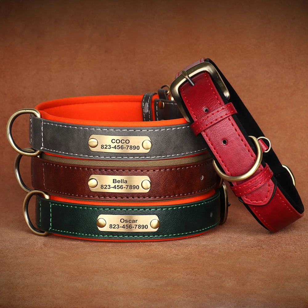 Personalized PU Leather Dog Collar — Free Engraved Name Plate