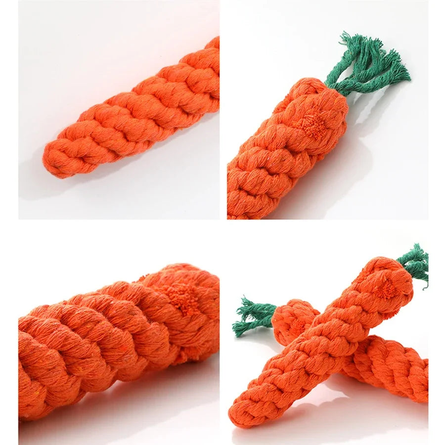 Carrot Cotton Rope Dog Toy — Teeth Cleaning Chew Toy for Small Dogs & Puppies | TS2K Puppies