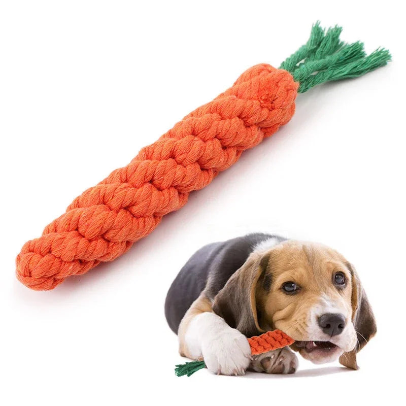 Carrot Cotton Rope Dog Toy — Teeth Cleaning Chew Toy for Small Dogs & Puppies | TS2K Puppies