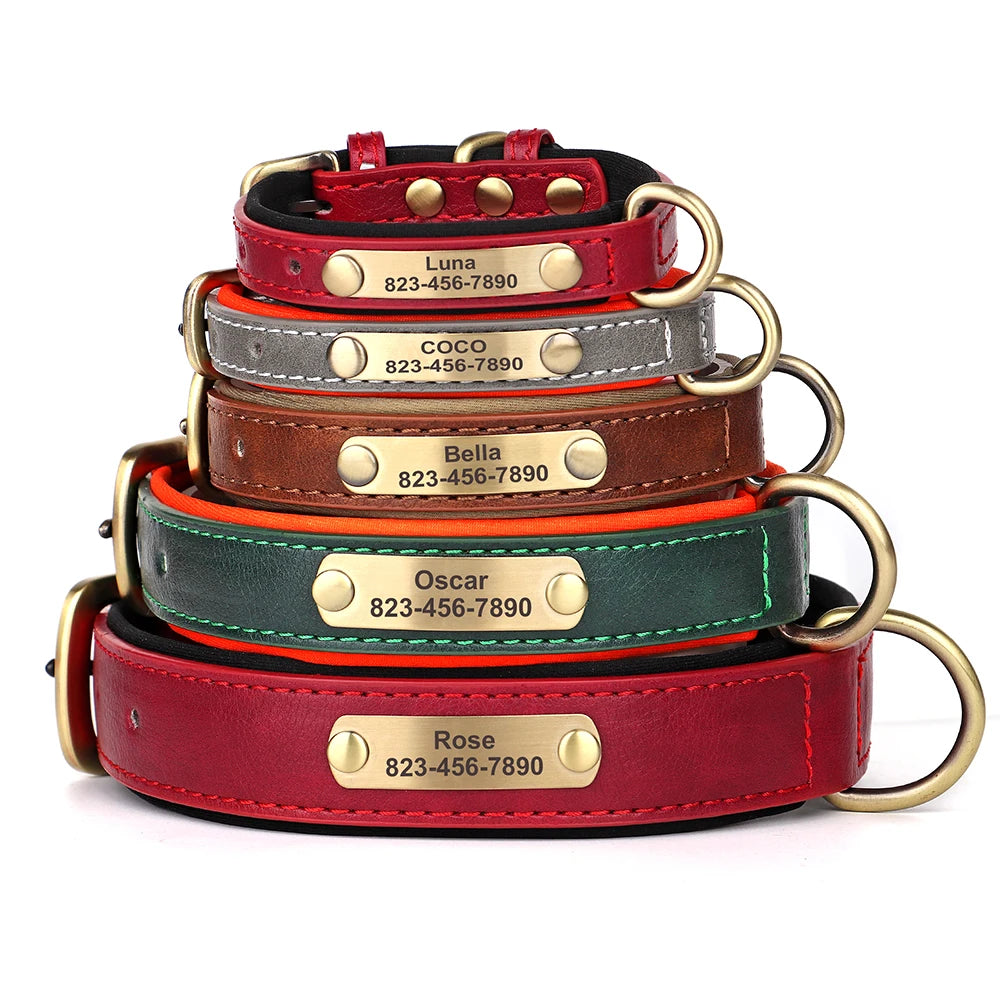Personalized PU Leather Dog Collar — Free Engraved Name Plate