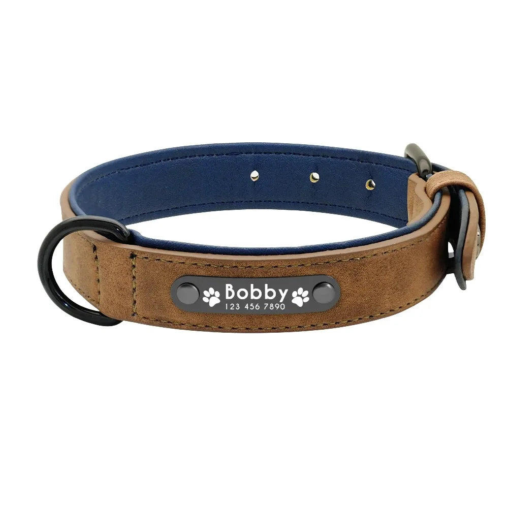 Personalized Leather Dog Collar — Custom Name & ID Tag for Dogs