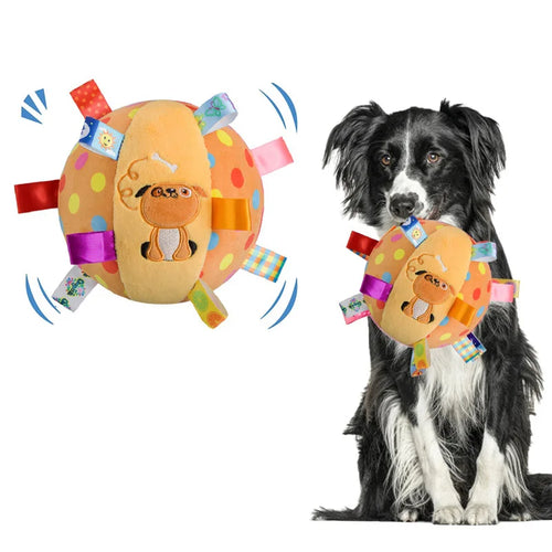 Interactive Plush Ball Dog Toy — Bells Inside, Handle Grip for Aggressive Chewers | TS2K Puppies