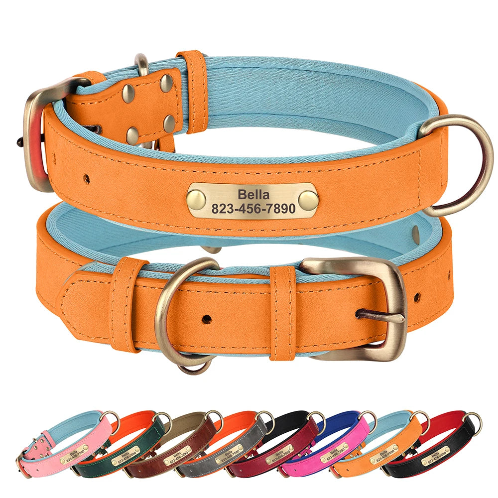 Personalized PU Leather Dog Collar — Free Engraved Name Plate