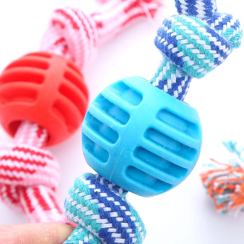 Cotton Rope Double Knot Ball Dog Toy — Bite-Resistant Teeth Cleaning Chew Toy | TS2K Puppies