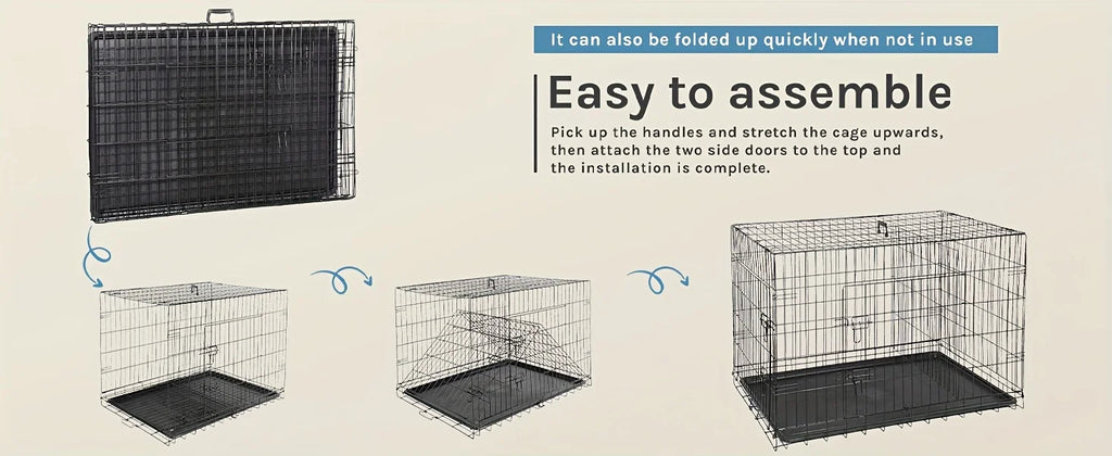 Dog Crate with Divider Panel Double Door, Folding Metal Wire Dog Cage with Plastic Leak-Proof Pan Tray, Pet Kennel for Indoor