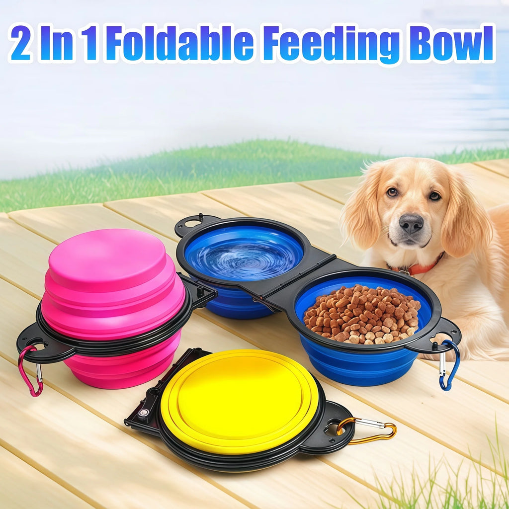 2-in-1 Collapsible Dog Travel Bowl — Portable Foldable Slow Feeder