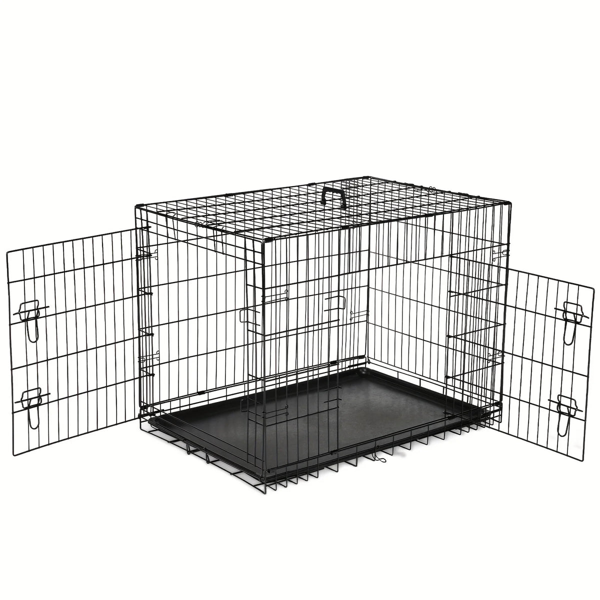 Dog Crate with Divider Panel Double Door, Folding Metal Wire Dog Cage with Plastic Leak-Proof Pan Tray, Pet Kennel for Indoor