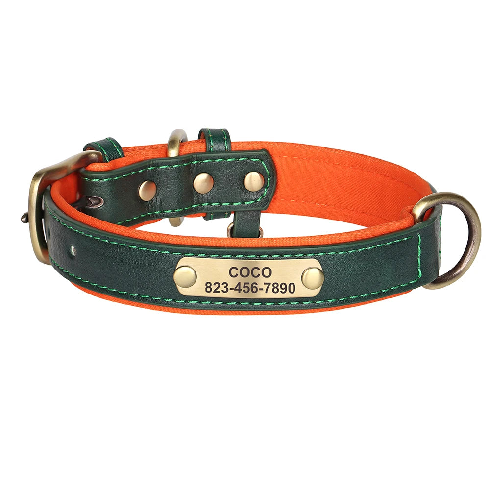 Personalized PU Leather Dog Collar — Free Engraved Name Plate