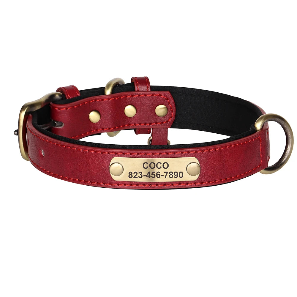 Personalized PU Leather Dog Collar — Free Engraved Name Plate