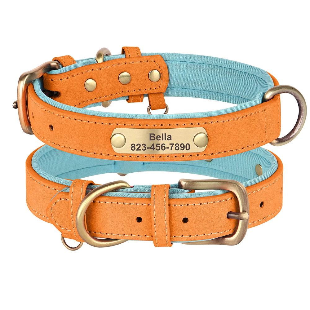 Personalized PU Leather Dog Collar — Free Engraved Name Plate