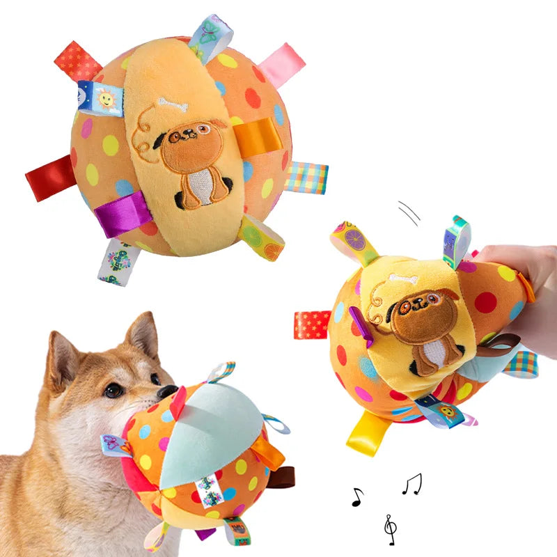Interactive Plush Ball Dog Toy — Bells Inside, Handle Grip for Aggressive Chewers | TS2K Puppies