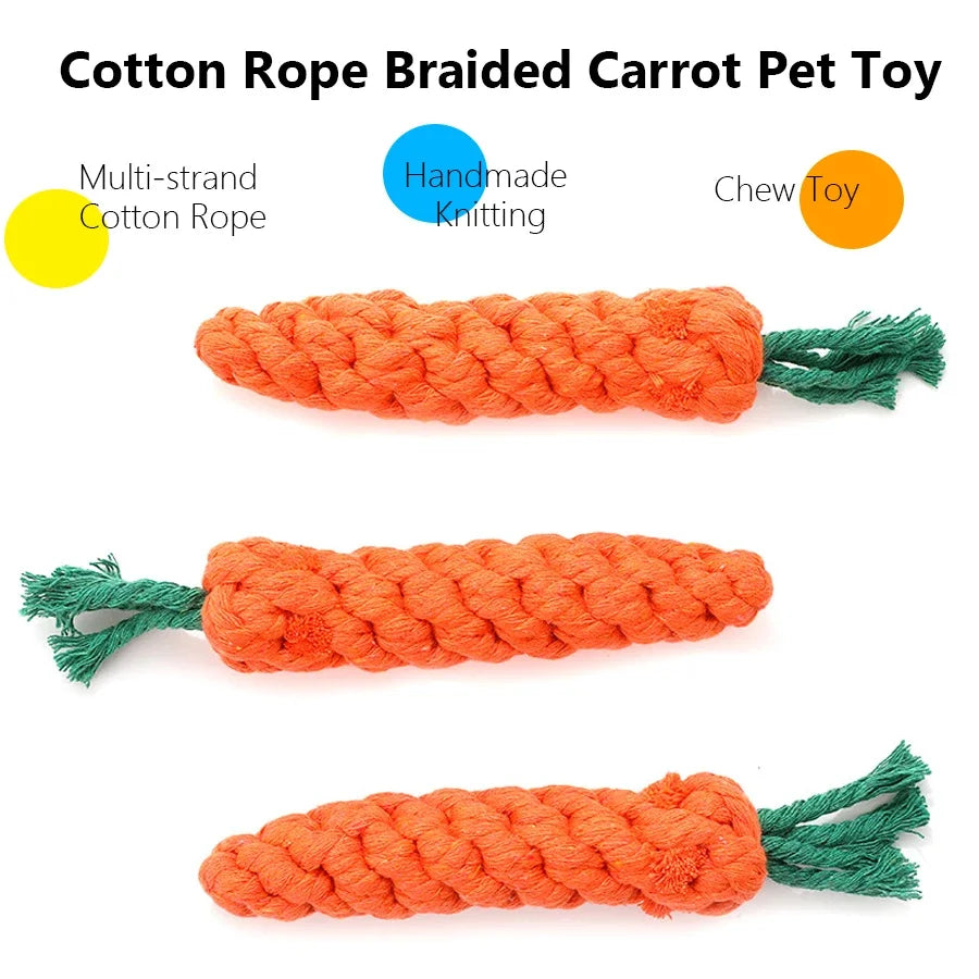 Carrot Cotton Rope Dog Toy — Teeth Cleaning Chew Toy for Small Dogs & Puppies | TS2K Puppies