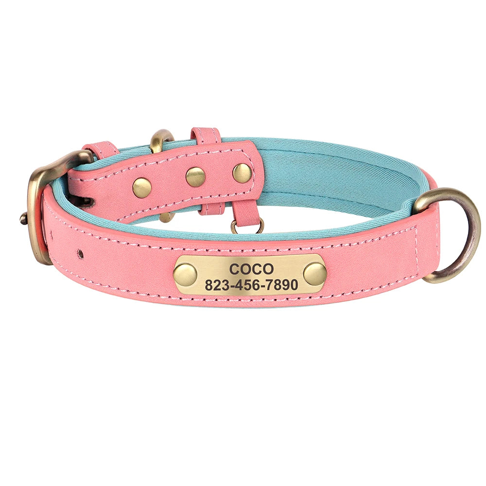 Personalized PU Leather Dog Collar — Free Engraved Name Plate