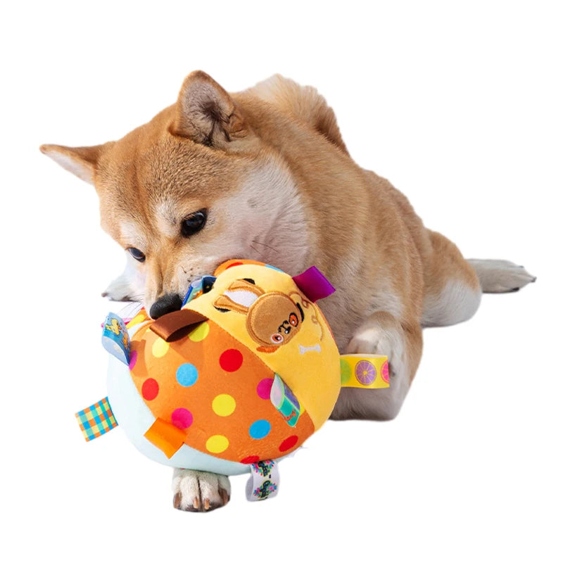 Interactive Plush Ball Dog Toy — Bells Inside, Handle Grip for Aggressive Chewers | TS2K Puppies