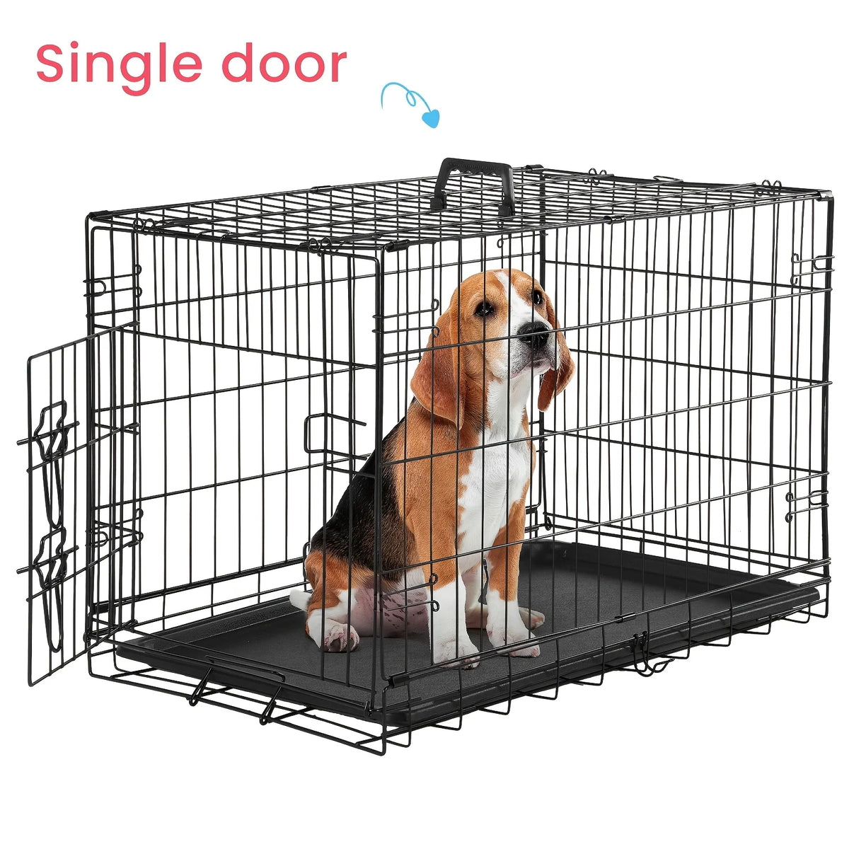 Dog Crate with Divider Panel Double Door, Folding Metal Wire Dog Cage with Plastic Leak-Proof Pan Tray, Pet Kennel for Indoor