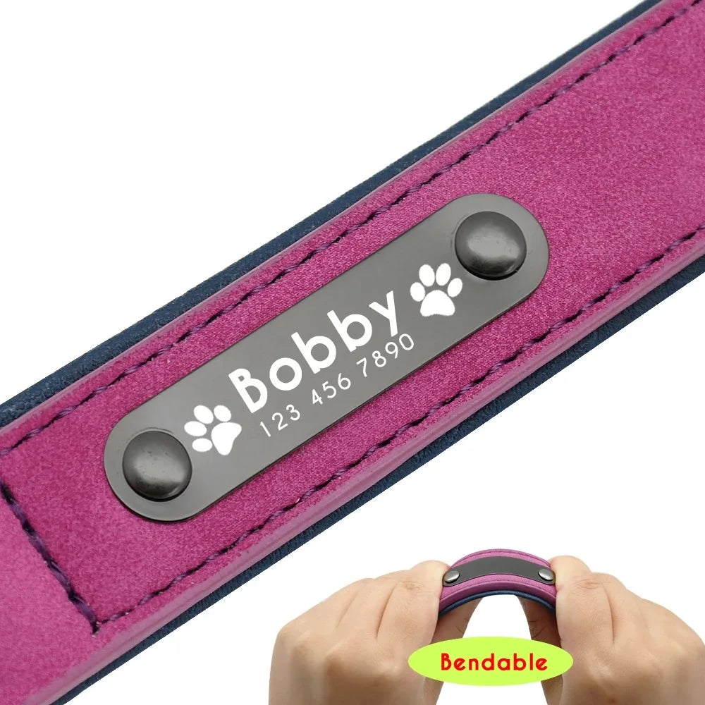 Personalized Leather Dog Collar — Custom Name & ID Tag for Dogs
